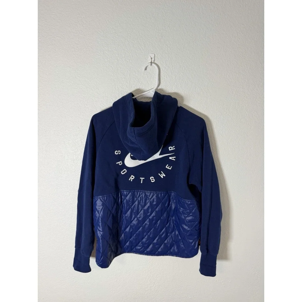Nike Fleece Quilted Fleece Pull Over Hoodie Womens Size XS Cj6253-492 BLUE